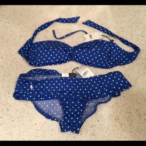 Ralph Lauren Polo Navy Polka Dot Ruffle Bikini NWT